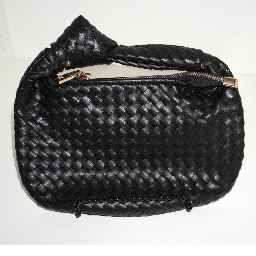 Melie Bianco Small Black Textured Woven Bag